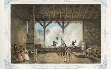Vista de una casa de caldera, 1839- 1842. Grabado de Federico Mialhe. Archivo Histórico de la Oficina del Historiador de la Ciudad de La Habana