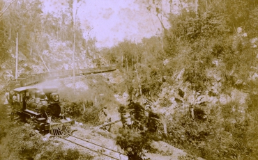 Locomotora transportando la caña de azúcar cortada hacia el central, Finales del siglo XIX. José Gómez de la Carrera. Fototeca de Cuba .