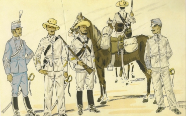 Dibujo de soldados españoles en campaña. Cuba