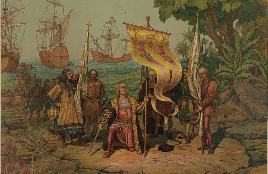 Pintura de 1893 que muestra a Cristobal Colón a su llegada al Nuevo Mundo